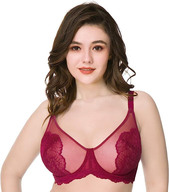 HSIA Women's Minimizer Bra Unlined Underwire Full Figure Lace Bra Plus Size Full Coverage Unpadde... | Amazon (US)