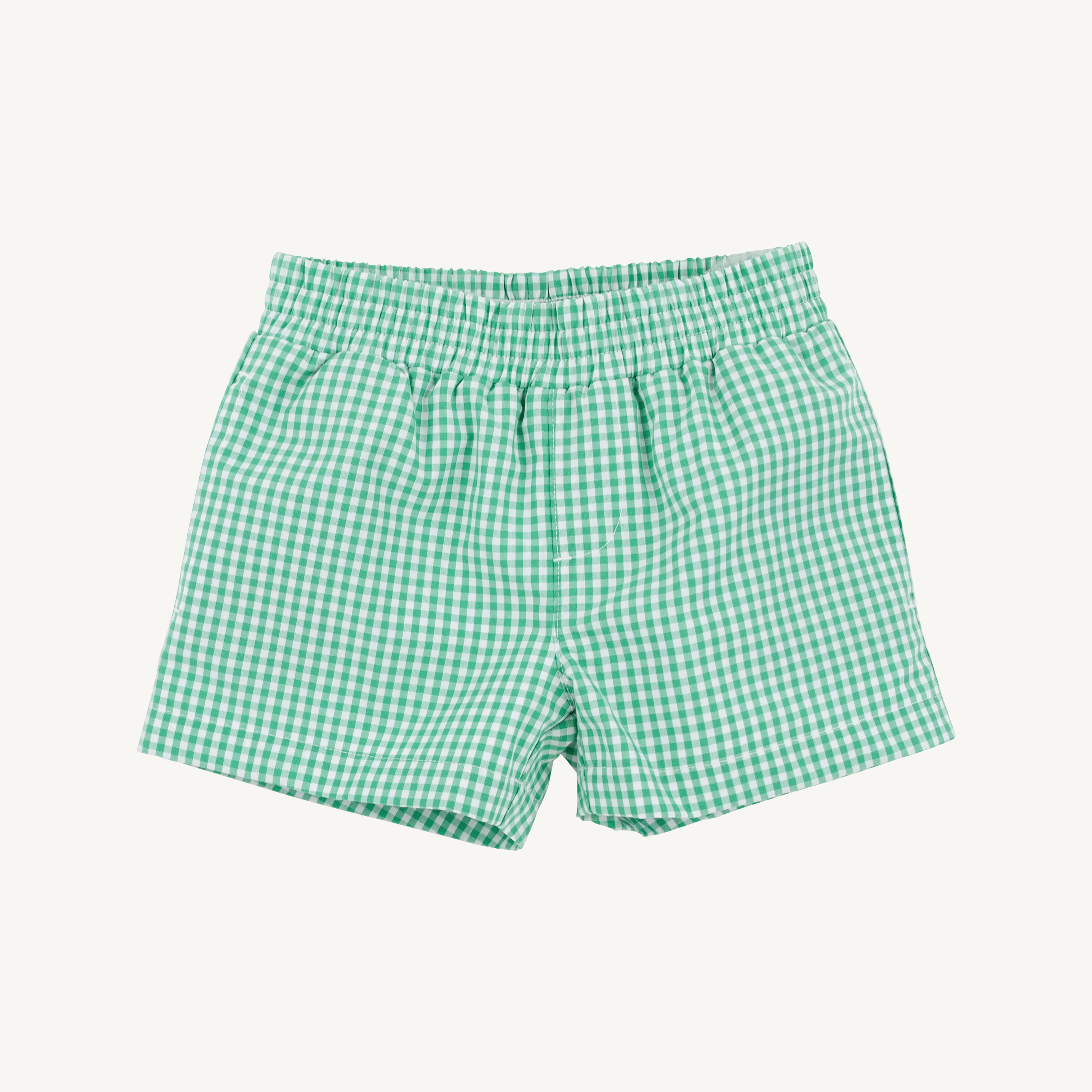 Sheffield Shorts - Gibson Island Green Mini Gingham with Multicolor Stork | The Beaufort Bonnet Company