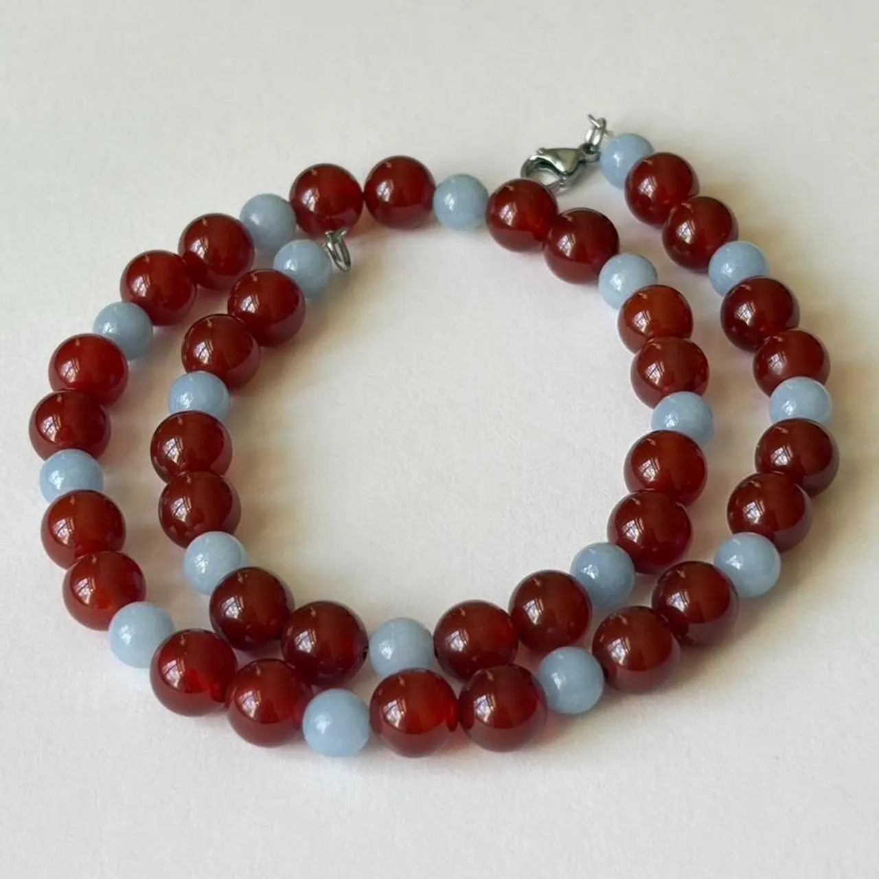 Red and Blue Necklace, Handmade Statement Jewelry with Natural Stones, Carnelian Agate and Angelite | Etsy (Global)