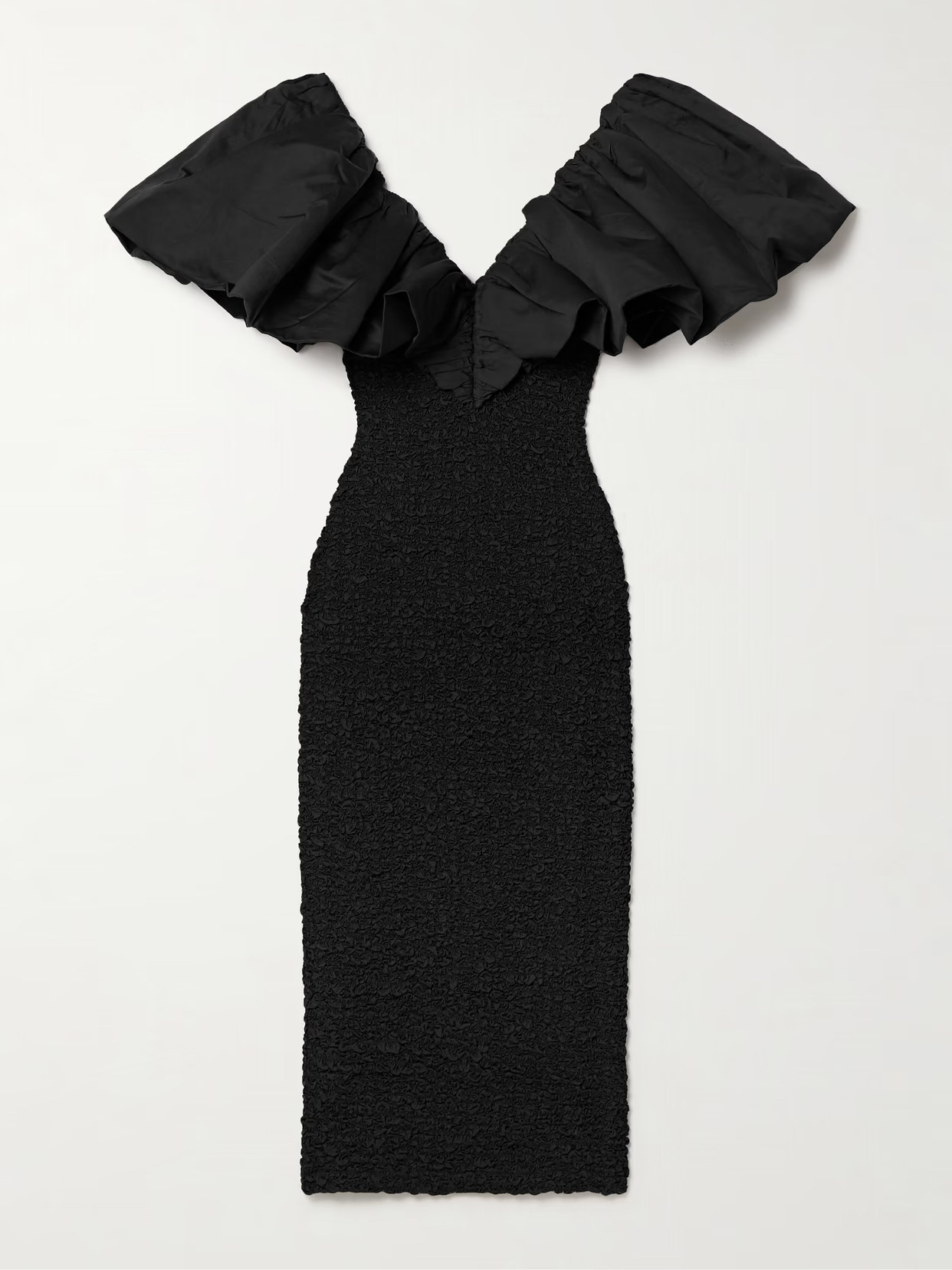 MARA HOFFMAN - Zia Off-the-shoulder Ruffled Poplin-trimmed Popcorn Organic Cotton Midi Dress - Black | NET-A-PORTER (UK & EU)
