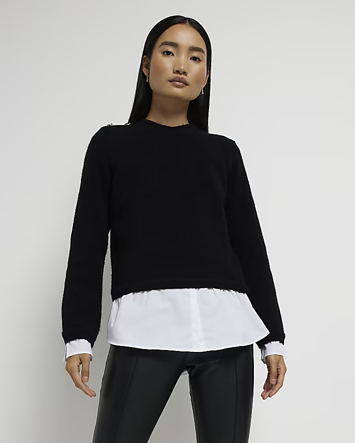 Black shirt jumper | River Island (UK & IE)