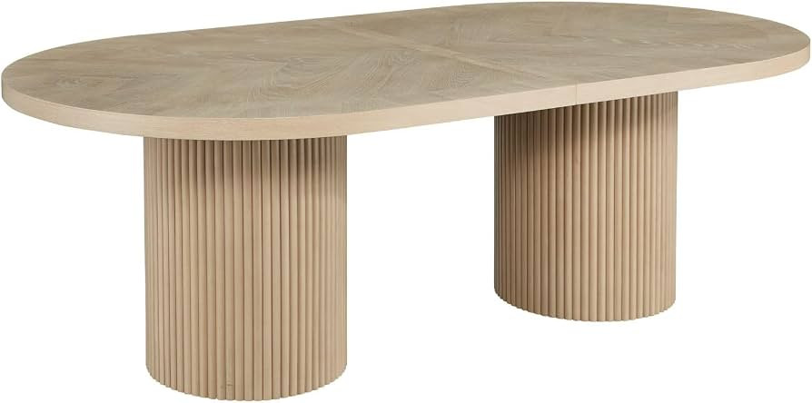 Dobby 90"-123" Extendable Oval Wooden Mid Century Modern Dining Table with Double Pedestal Base, ... | Amazon (US)