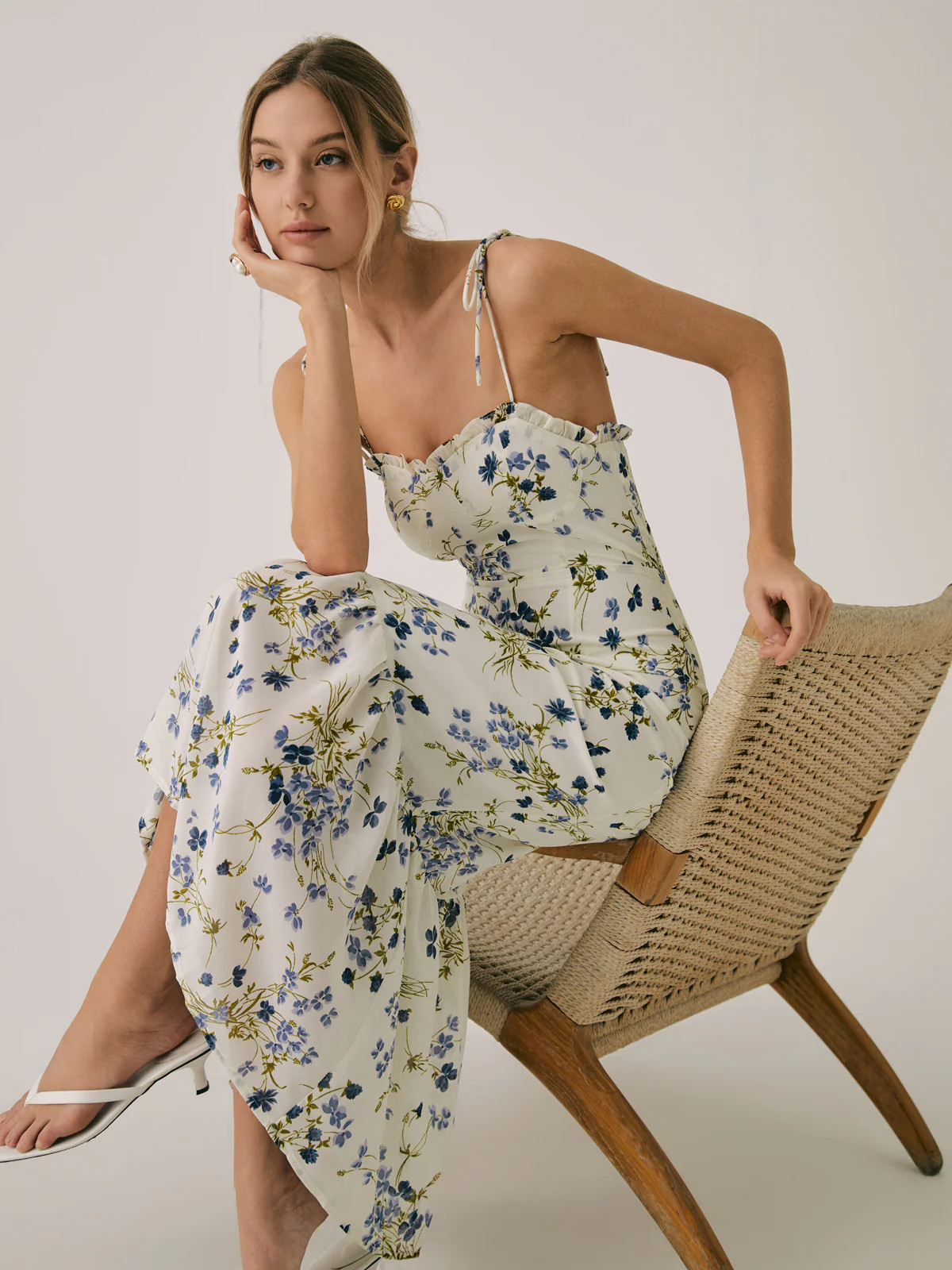 Ruffle Floral Print Cami Long Dress | Commense