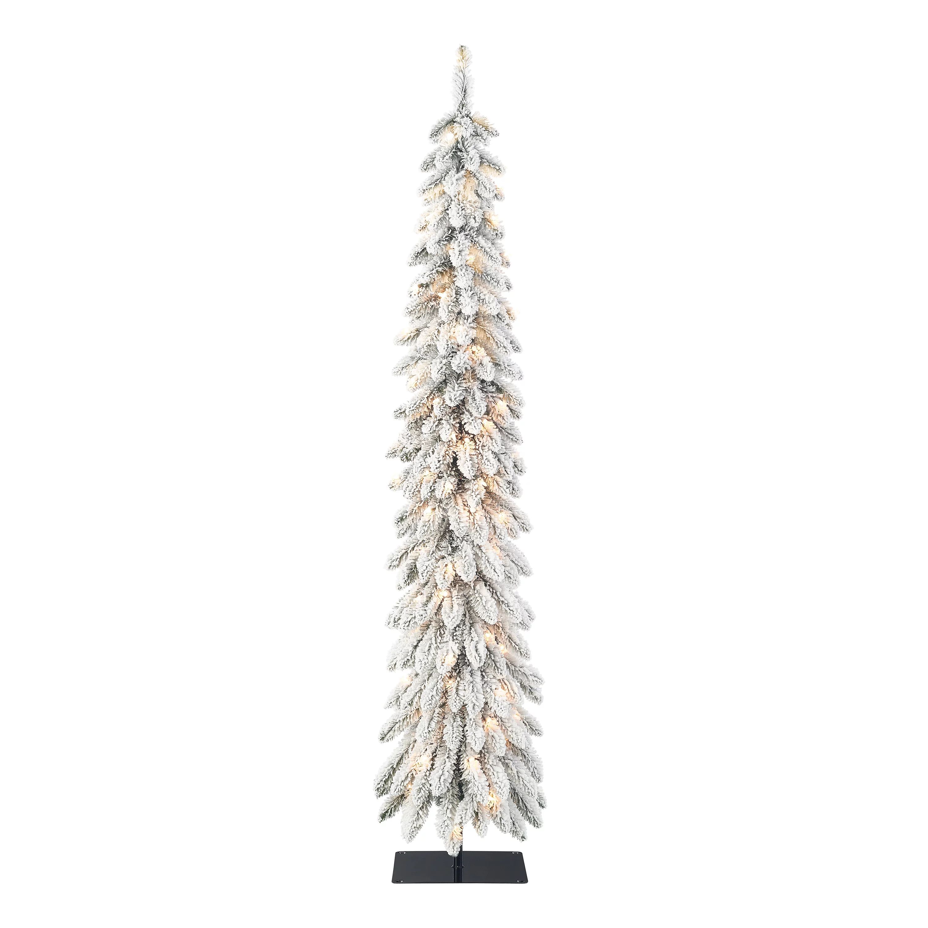 Holiday Time Pre-Lit Flocked Pencil Alpine Artificial Christmas Tree, Clear Lights, Green, 6' | Walmart (US)