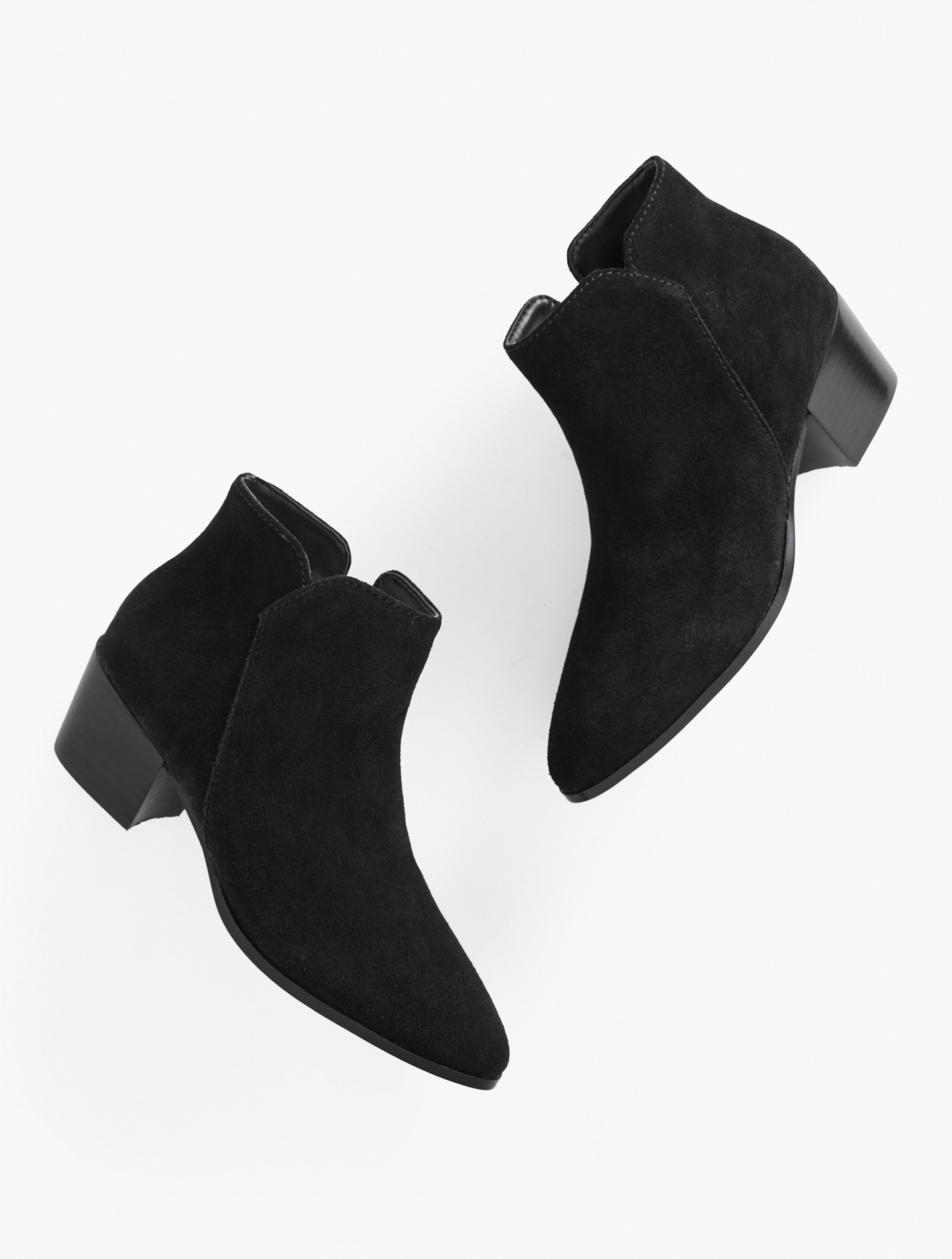 Harper Suede Block Heel Ankle Boots - Black - 9 1/2 M Talbots | Talbots