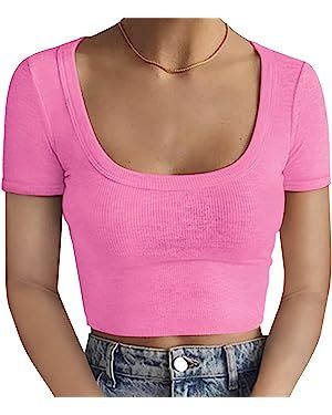 Y2K Crop Tops for Women Summer Sexy Cute Cotton Ribbed Cropped Tank Tops Basic T Shirts | Amazon (US)