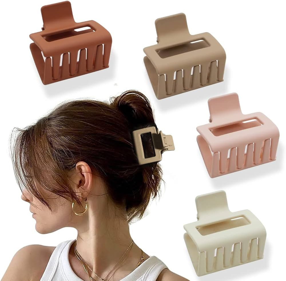 Bmobuo 4Pcs Hair Clips Hair Claw Clips 2" Matte Hair Clips for Thick Hair Neutral Color Square Ha... | Amazon (US)