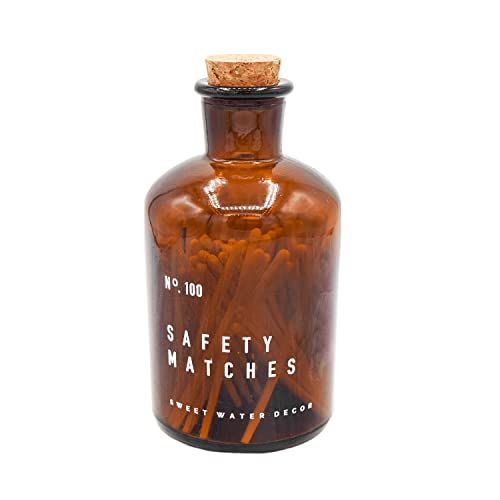 Sweet Water Decor 3" Safety Matches in Medium Amber Apothecary Bottle | Rustic Jar of Approx. 100 De | Amazon (US)