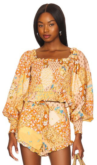 Freda Shirred Blouse in Amber | Revolve Clothing (Global)