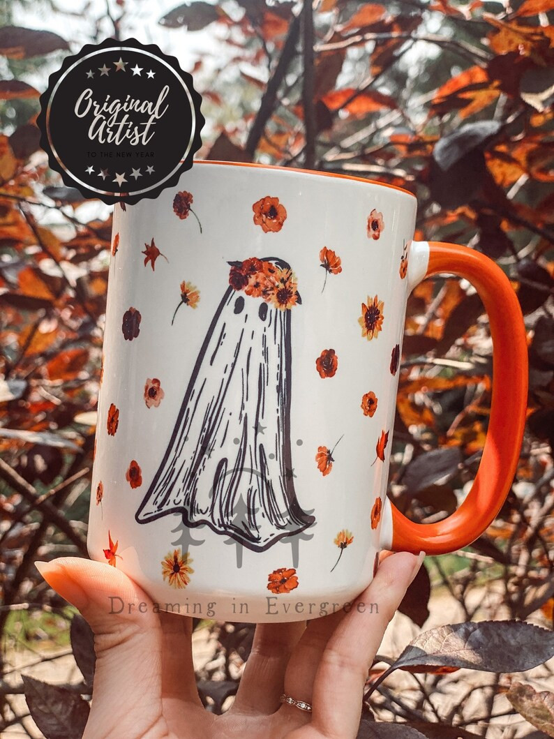 Cottagecore Floral Ghostie Coffee Mug  | Spooky Mug | Ghost Coffee Cup | Autumn Harvest Mug | Lit... | Etsy (US)