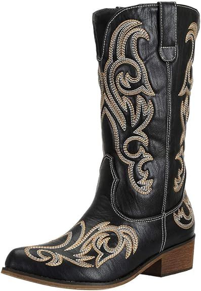 SheSole Women's Western Cowgirl Cowboy Boots Wide Calf Pointed Toe Embroidered | Amazon (US)