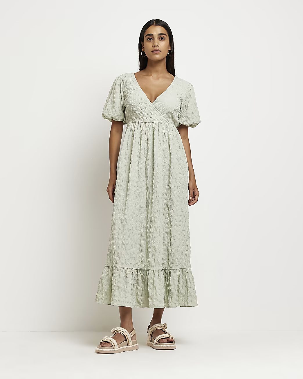 Green textured wrap maxi dress | River Island (UK & IE)