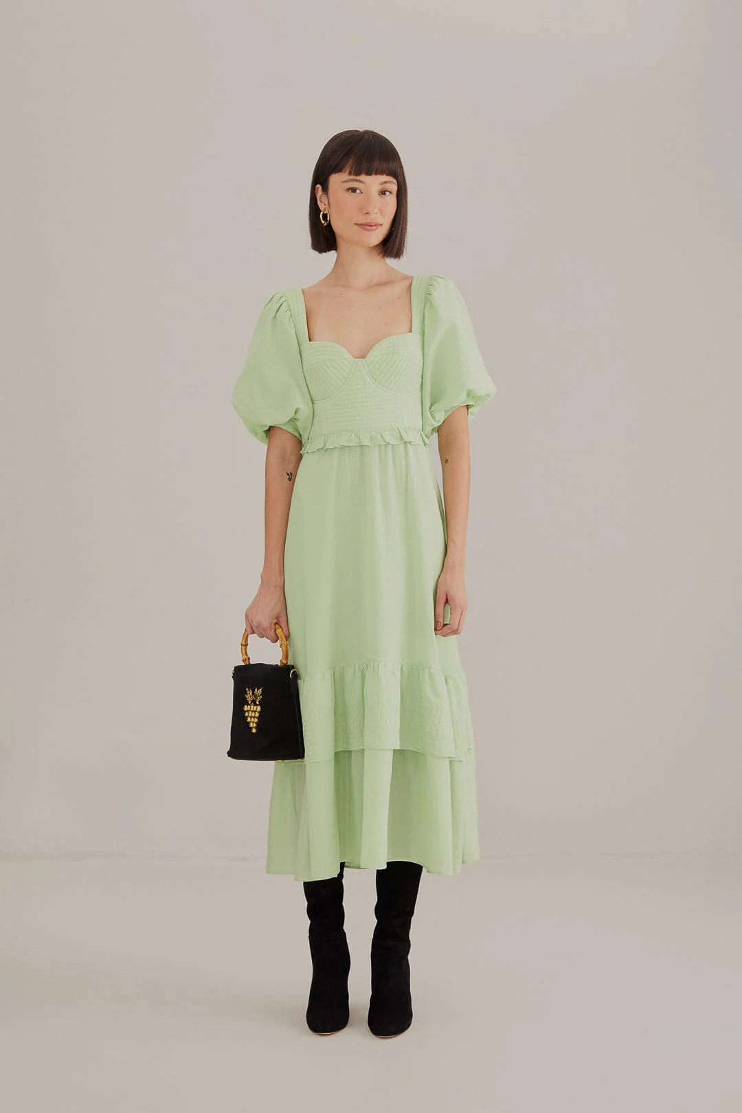 soft green short sleeve midi dress | FarmRio (US)