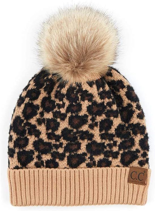 ScarvesMe Women's Leopard Animal Print Warm Winter Beanie Hat with Pom | Amazon (US)