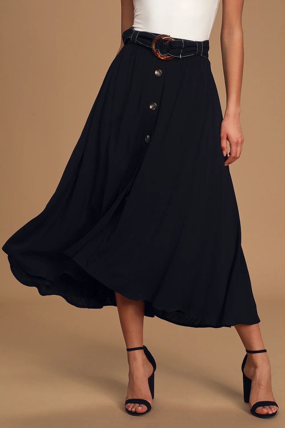 Twirl and Flow Black Belted High-Low Midi Skirt | Lulus (US)
