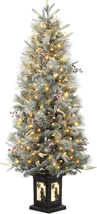 GarveeHome 4.5 ft Pre-Lit Flocked Artificial Christmas Tree with Pine Cones, Artificial Xmas Tree... | Amazon (US)