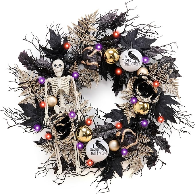 DecorbyHannah Collapsible Halloween Door Wreath, 24 Inch Light Up Black Halloween Wreaths for Fro... | Amazon (US)
