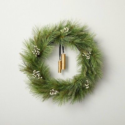 24&#34; Faux Needle Pine Plant Wreath with White Berries - Hearth &#38; Hand&#8482; with Magnolia | Target