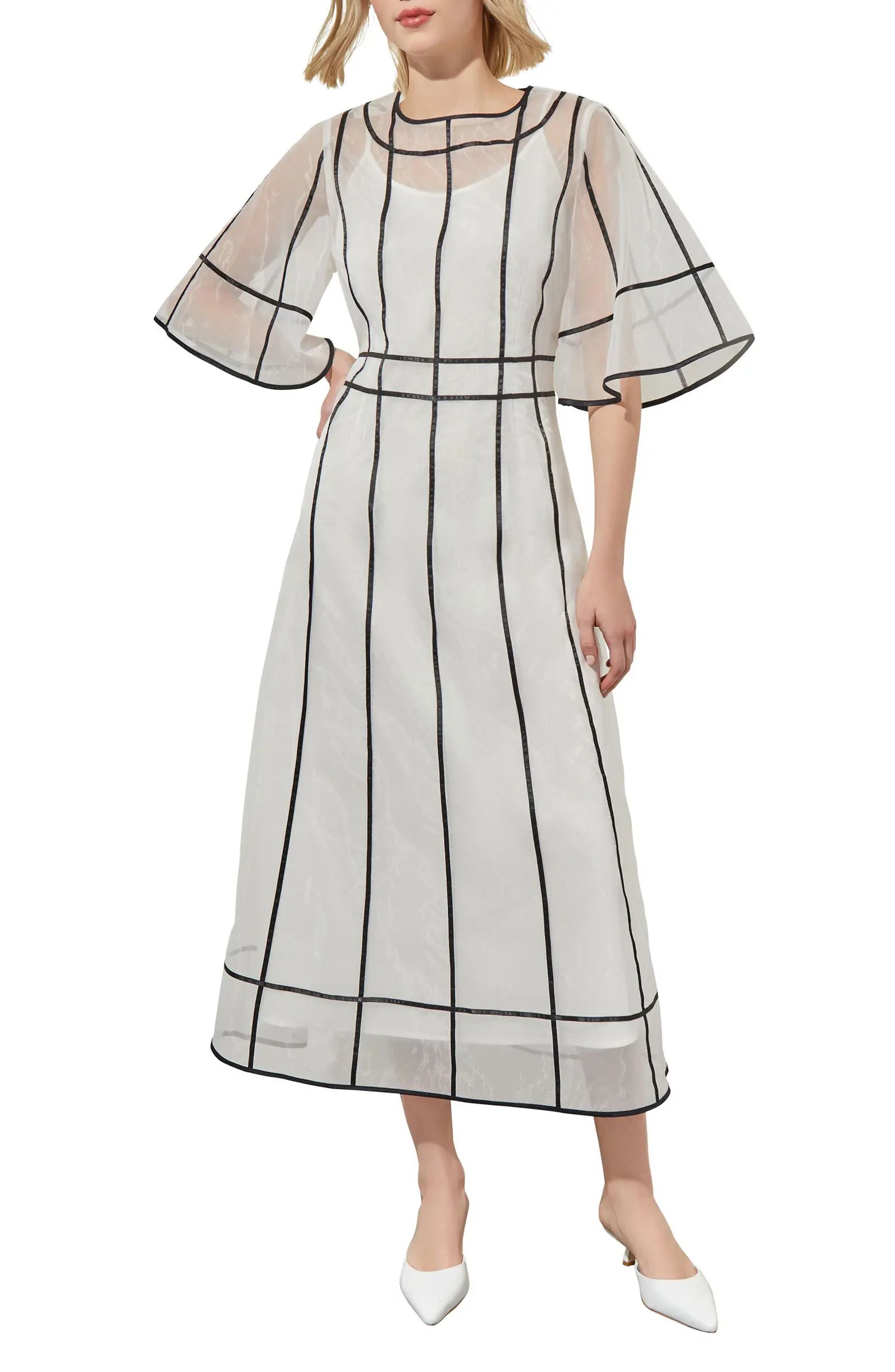 Ming Wang Stripe Organza Midi Dress | Nordstrom | Nordstrom