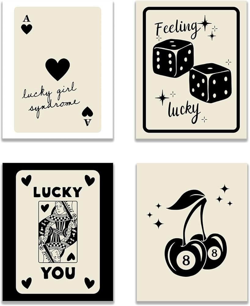 KEUSPI Trendy Retro Feeling Lucky You Girl Syndrome 8 Ball Queen Dice Cherry Funky Wall Art Poste... | Amazon (US)