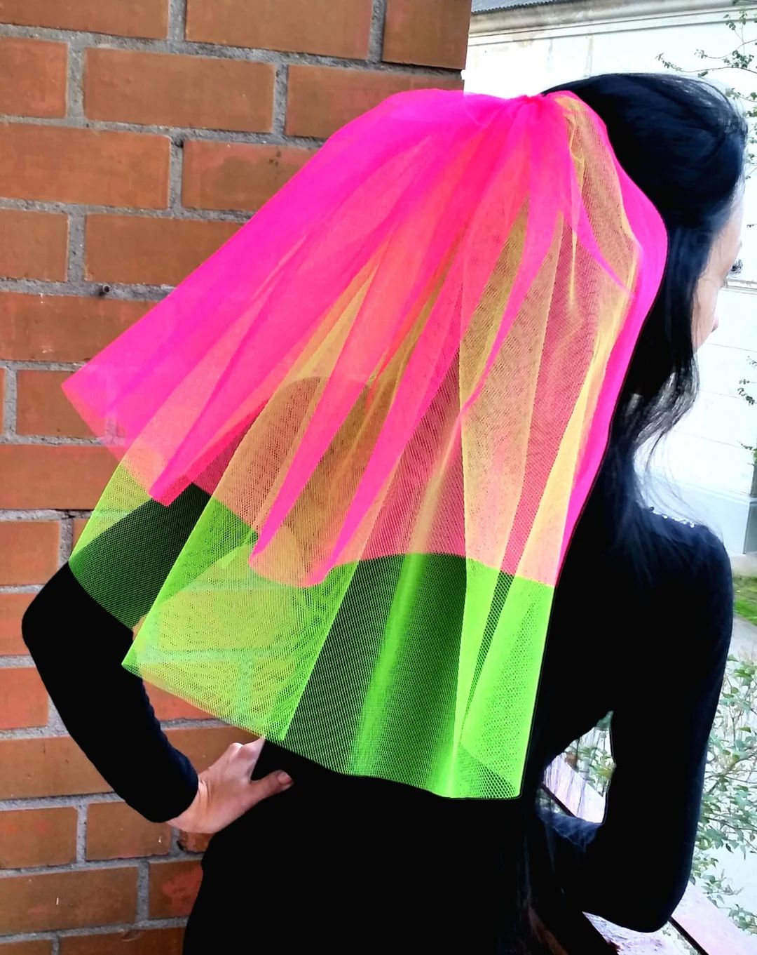 Bachelorette Party Veil Bright 2-tier Neon Green and Hot Pink - Etsy | Etsy (US)