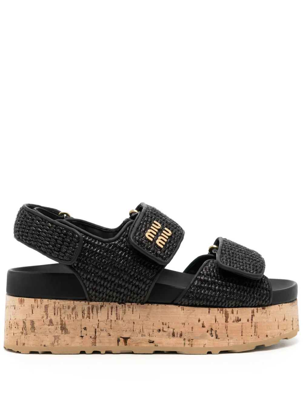 Miu Miu logo-plaque Woven Flatform Sandals - Farfetch | Farfetch Global