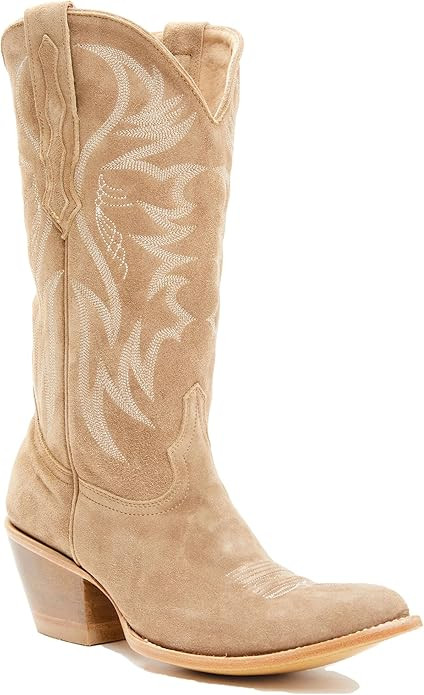 Sky Blue Suede Cowboy Cowgirl Boots for Women Cute Embroidered Pull On Western Boots Almond Toe C... | Amazon (US)
