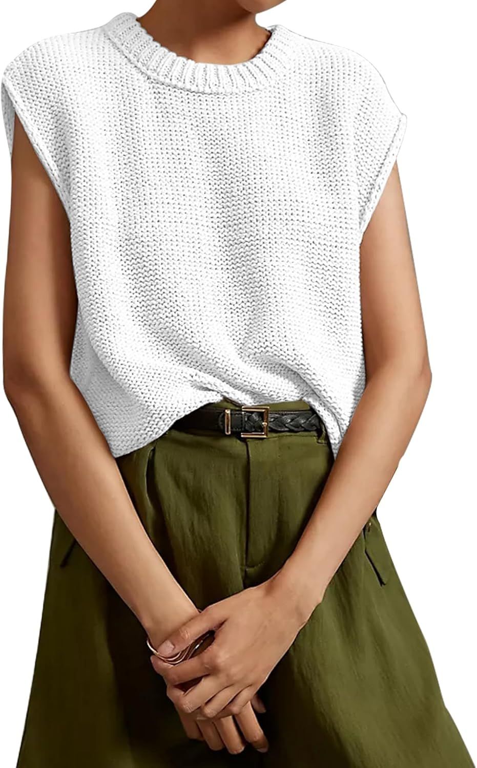Locachy Women's Vintage Crew Neck Sweater Vest Casual Cropped Sleeveless Knit Pullover Top | Amazon (US)