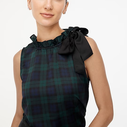 Black Watch plaid bow-neck ruffle top | J.Crew Factory