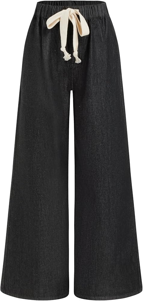 CIDER Drawstring Baggy Wide Leg Jeans for Women High Waisted Pull On Jeans Denim Pants with Pocke... | Amazon (US)