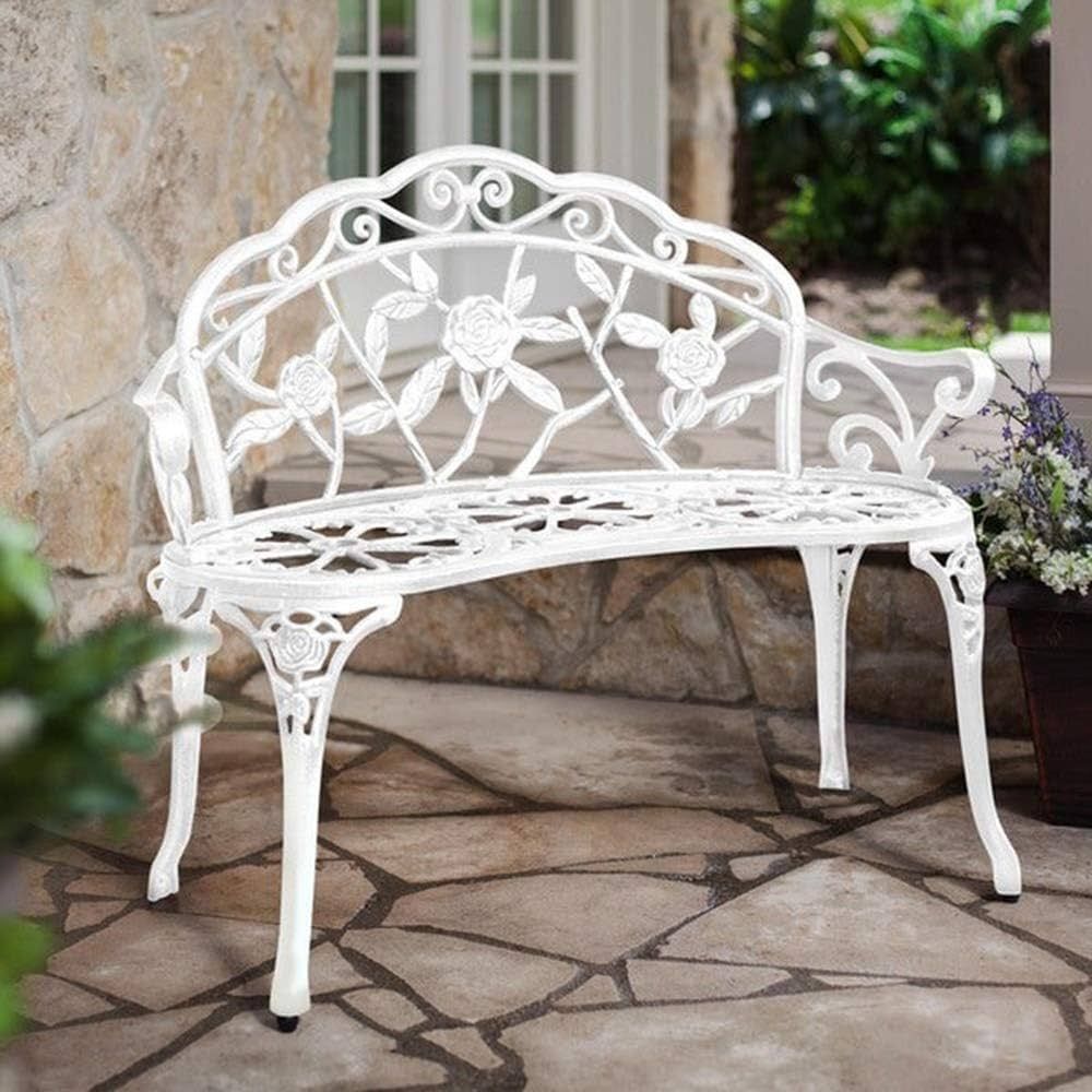 HOMEFUN Patio Outdoor Bench, White Cast-Aluminum Garden Benches Metal Loveseat Outdoor Furniture for | Amazon (US)