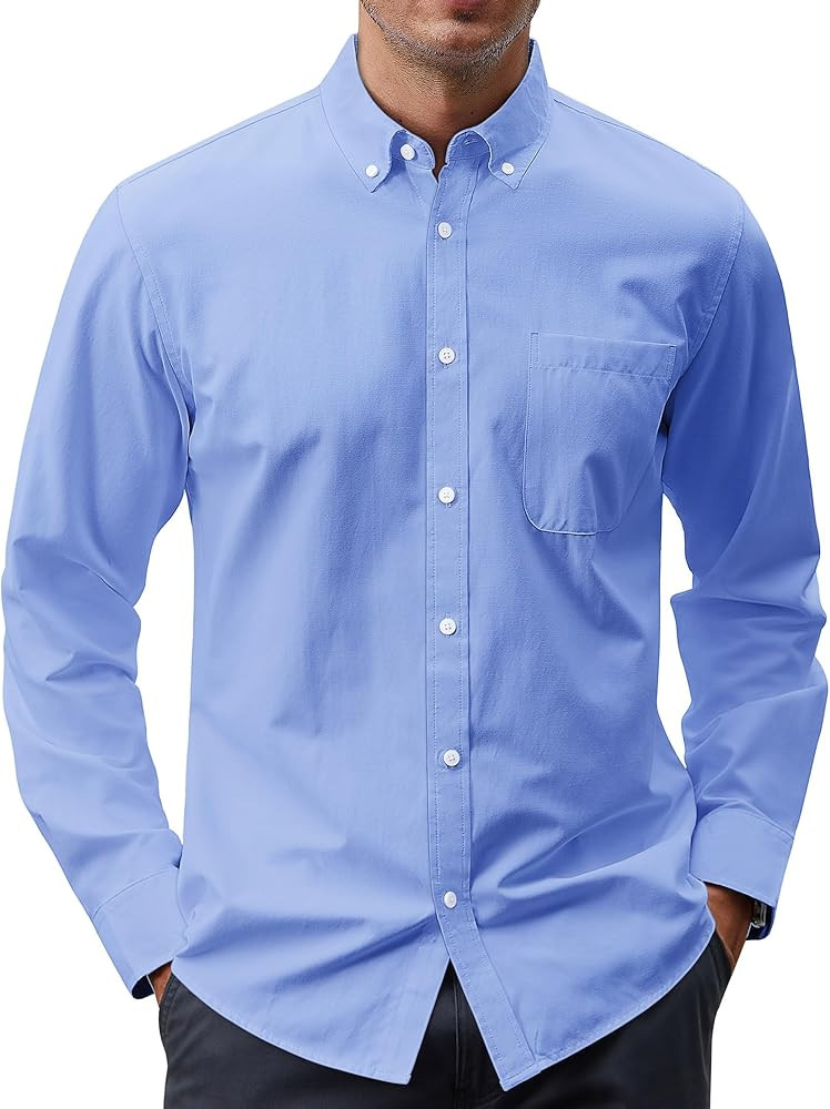 J.VER Men's Oxford Shirt Solid Casual Button Down Collar Shirts Long Sleeve Dress Shirts with Poc... | Amazon (US)