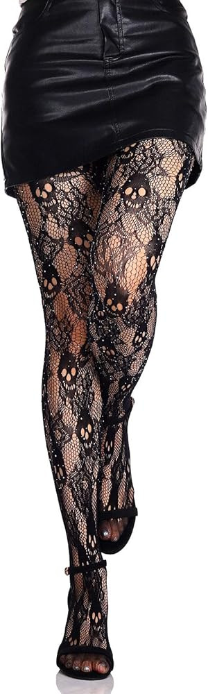 Olbye Black Fishnet Stockings Skull Tights Rhinestone Spiderweb Thigh High Waist Leggings Hallowe... | Amazon (US)