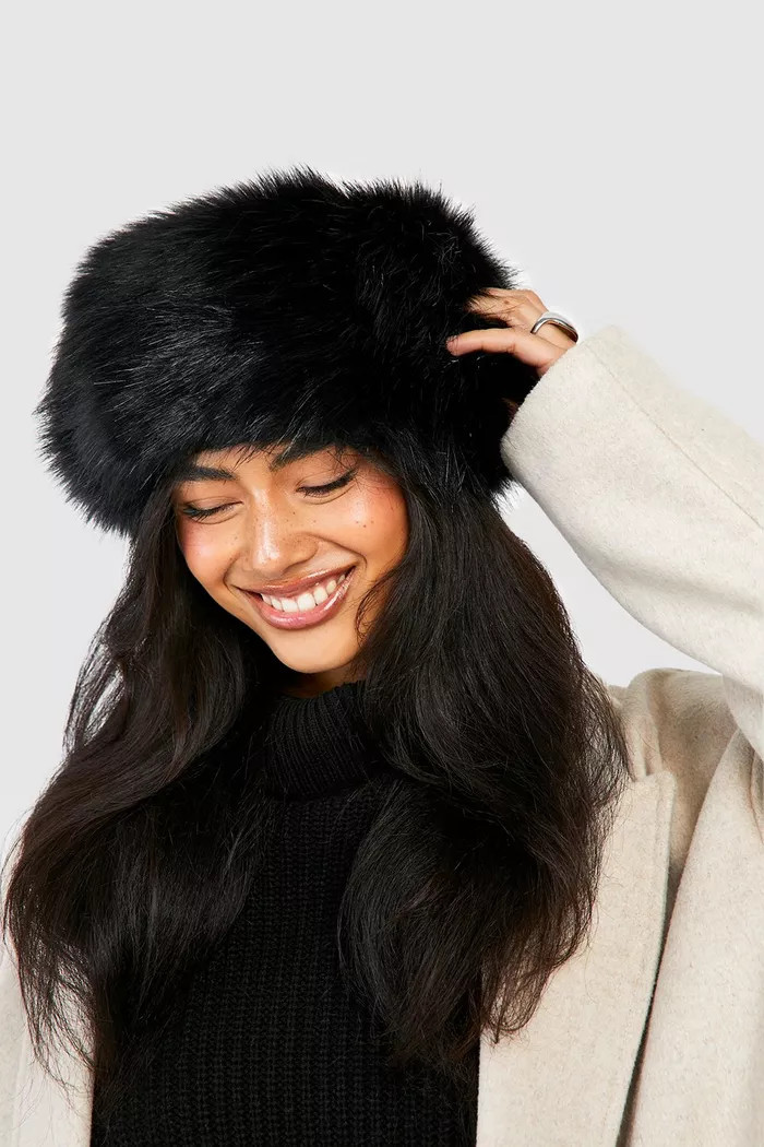 Black Faux Fur Headband | Boohoo.com (UK & IE)