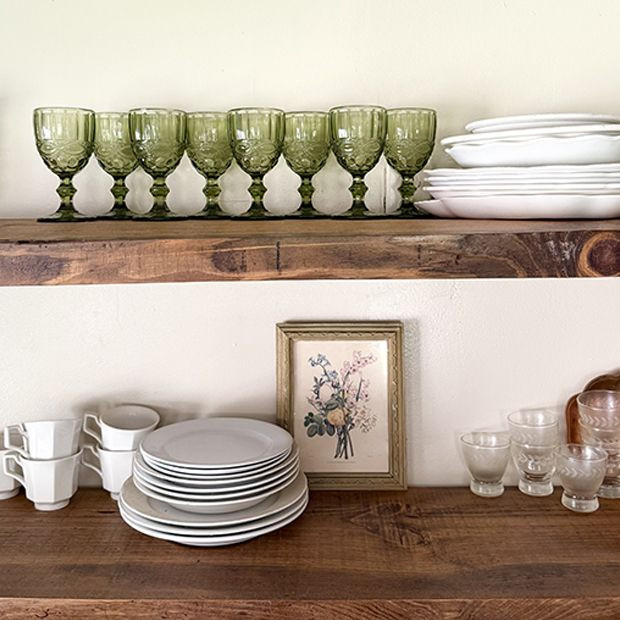 Pressed Green Glass Goblet Set of 4 | Antique Farm House