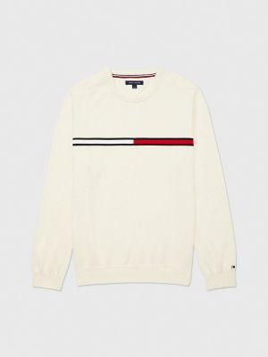 Tommy Hilfiger Men's Adaptive Logo Stripe Sweater White Heather - M | Tommy Hilfiger (US)