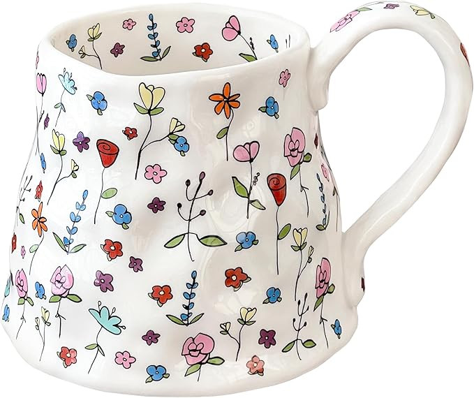 Large Ceramic Coffee Mug Cute Flower with Handmade Big Handle, 20oz Girly Pink Floral Tea Cup for... | Amazon (US)