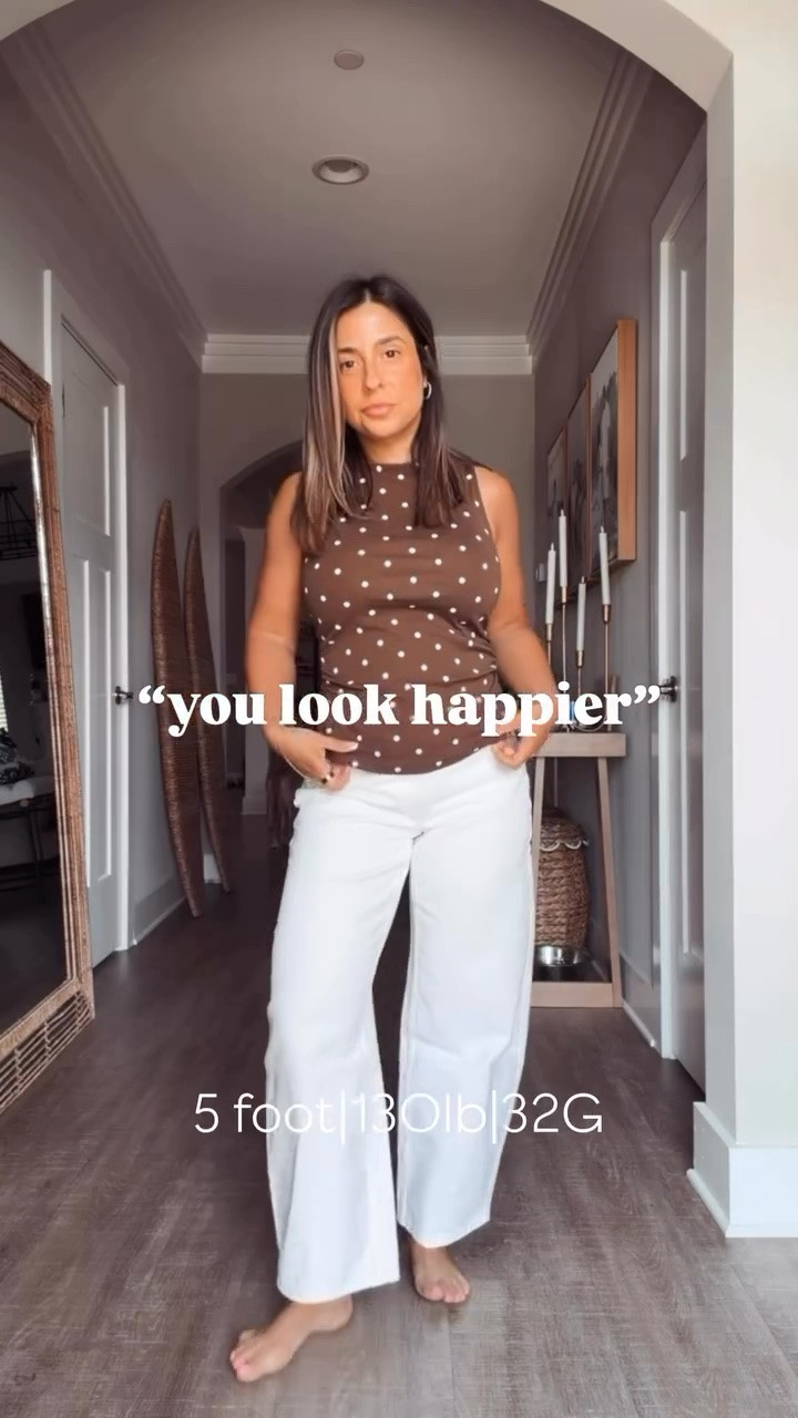 Have I ever mentioned how much I love the polka dot trend?! This brown top is absolutely stunning and the tie in the back, are you freaking kidding me? I don’t just like this outfit, I’m legit obsessed and feel so good in it. 
Barrel jeans, leopard sandals, polka dot top

#LTKPetite #LTKMidsize #LTKSeasonal
