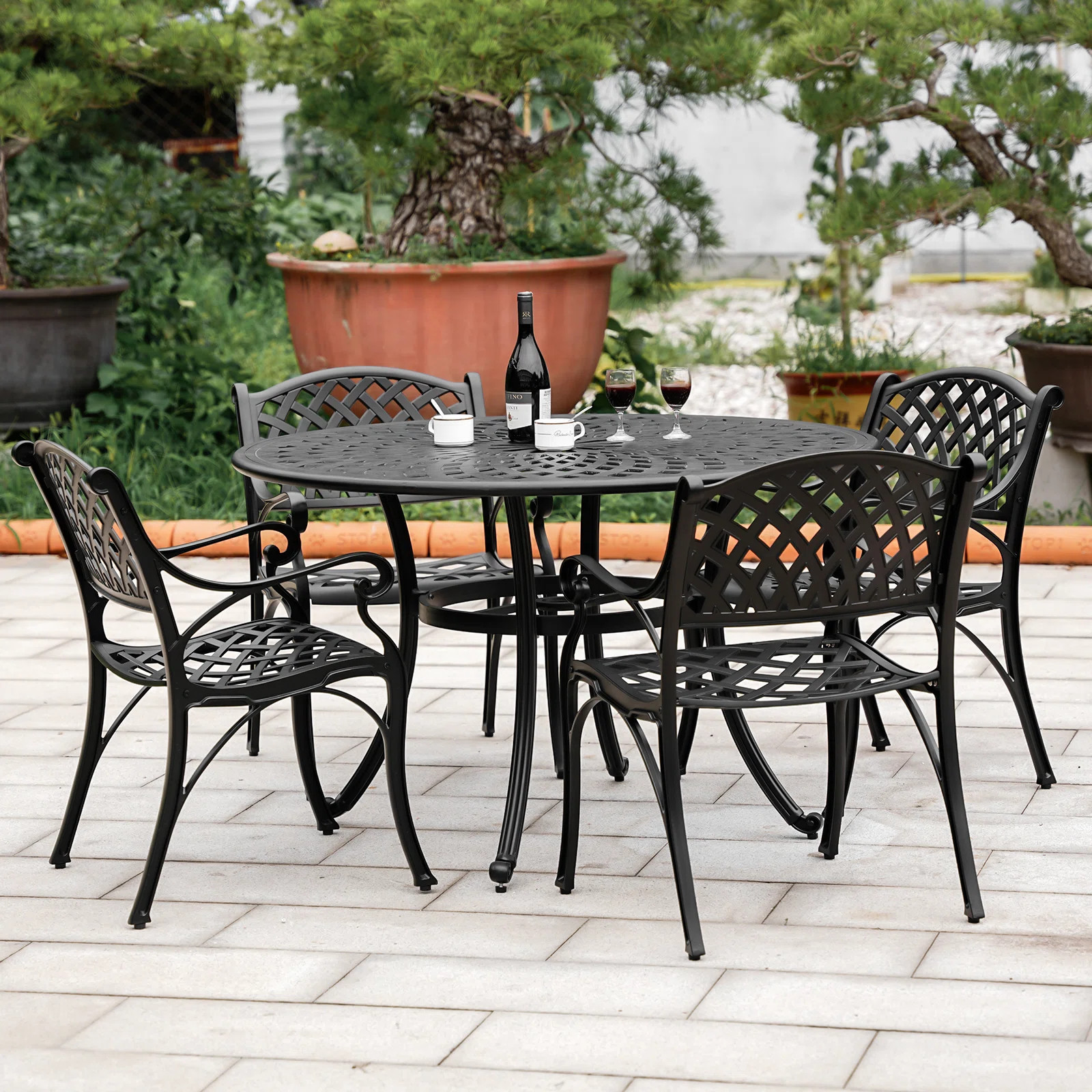 Outdoor 5 Piece Patio Dining Set Cast Aluminum Patio Table and Chairs Set ,Black | Wayfair North America