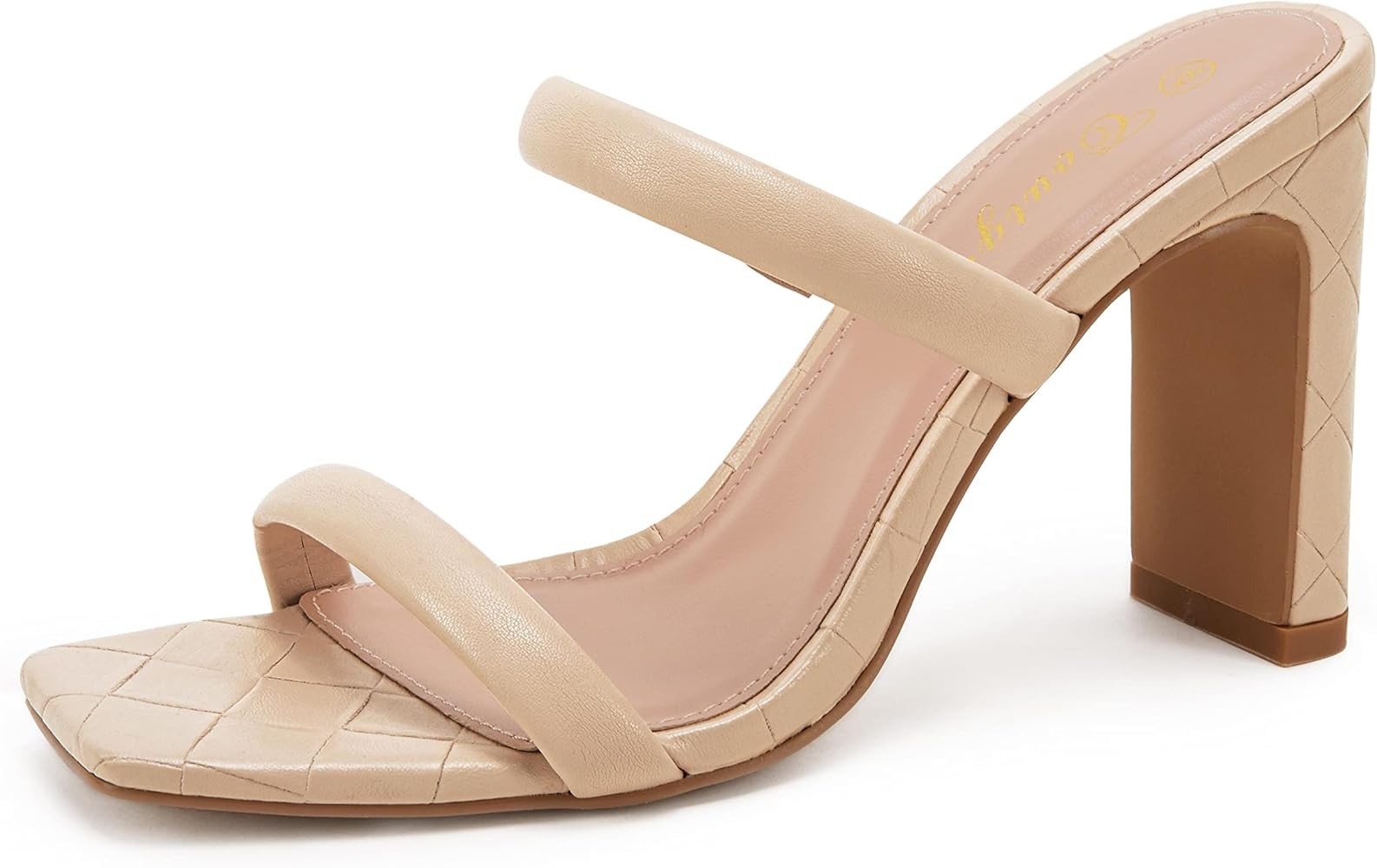 Womens Square Open Toe Heeled Sandals Two Strap high Heel Backless Dress Slip On Mules | Amazon (US)