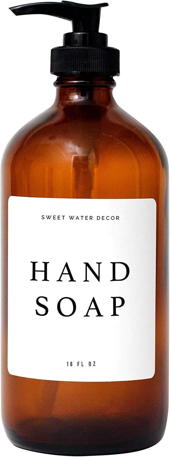 Sweet Water Decor Amber Glass Jar Refill Hand Soap Dispenser | 16 oz Refillable Bottle with Pump ... | Amazon (US)