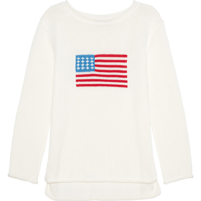 Women's American Flag Mid-Weight Sweater, Ivory | Maisonette