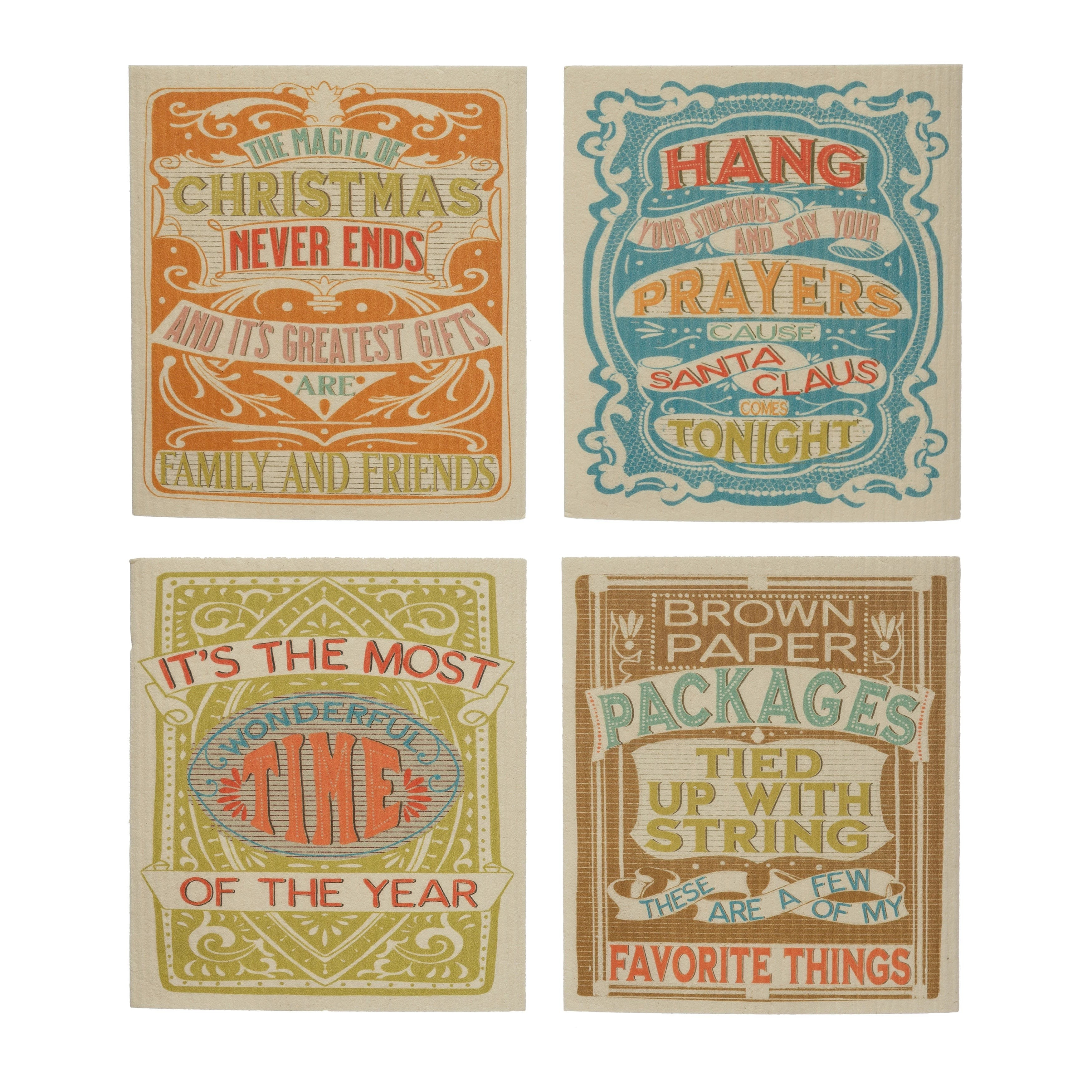 Reusable Cloth with Holiday Saying, Set of 4 | Burke Decor