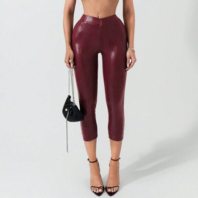 2024 Fall/Winter New Women Sexy Low Waist Ankle Length Red Leggings, Suitable For Party, Birthday, New Year | SHEIN