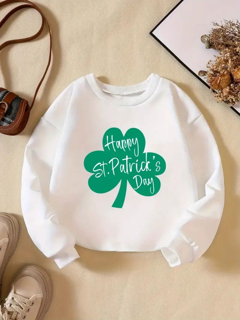 'Happy St. Patrick's Day' Girls Casual Pullover Sweatshirt, Crew Neck Tops For Kids Spring Outdoo... | Temu Affiliate Program