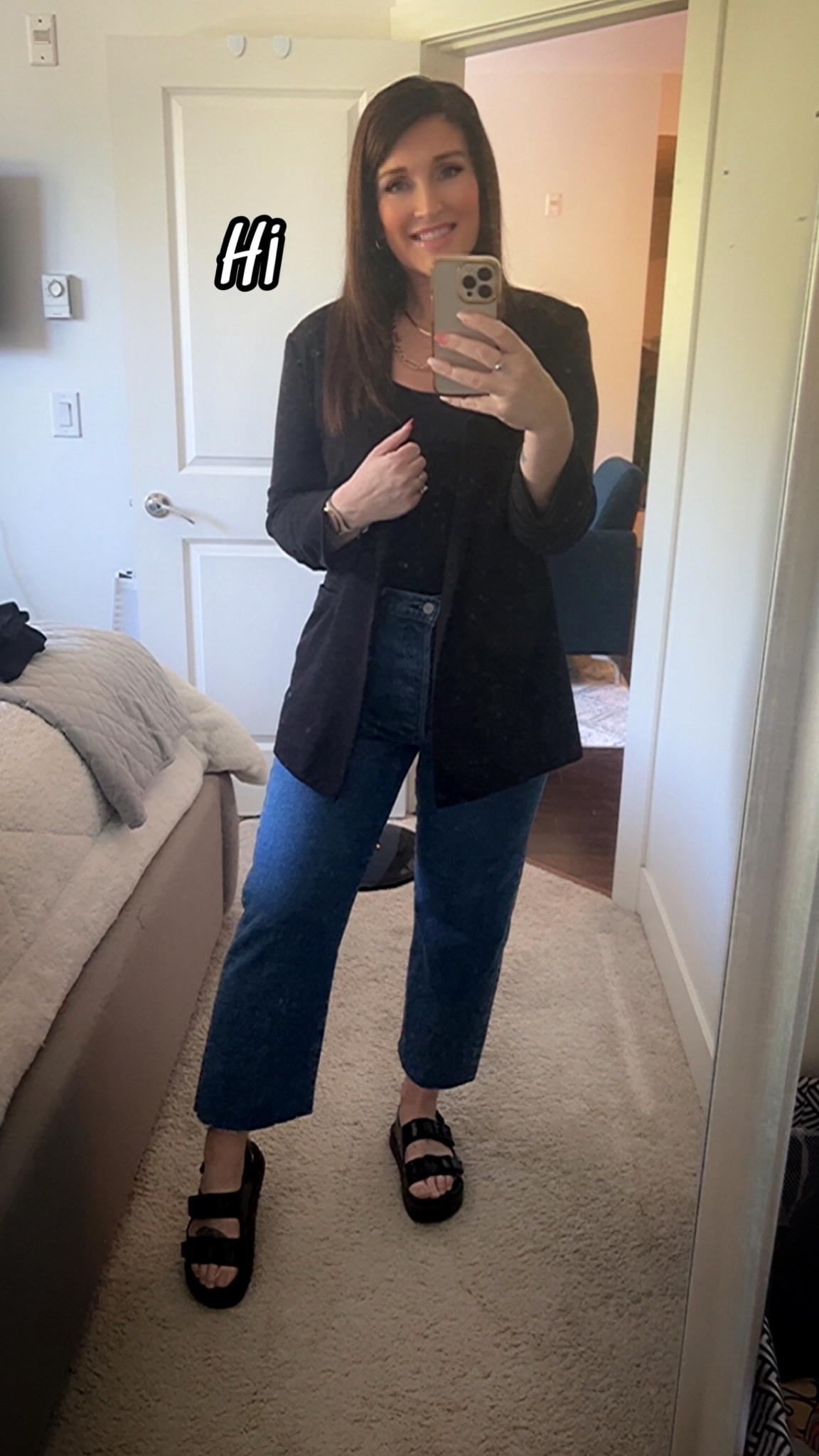 OOTD. Love my new Levi’s rib cage jeans, highly highly recommend!
I just styled them with my dad sandals and a basic black bra top and blazer! Classic and easy! 

#LTKstyletip #LTKshoecrush #LTKFind