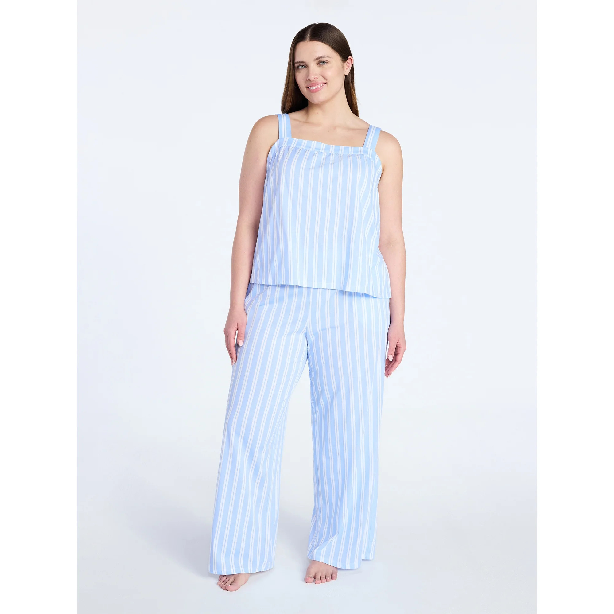 Joyspun Women's Wide Strap Cotton Tank Top and Pants Pajama Set, 2-Piece, Sizes XS-3X | Walmart (US)