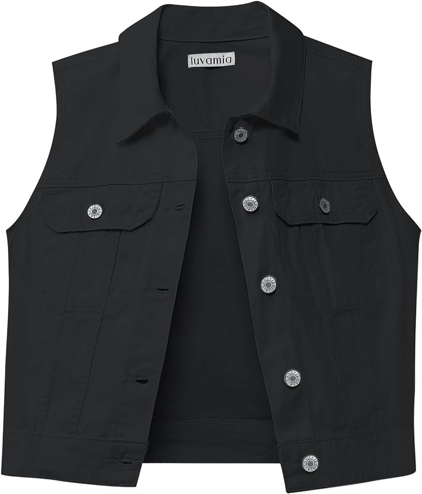 luvamia Denim Vest for Women Sleeveless Cropped Jean Jacket Vests Top Western Outfit Fashion Casu... | Amazon (US)