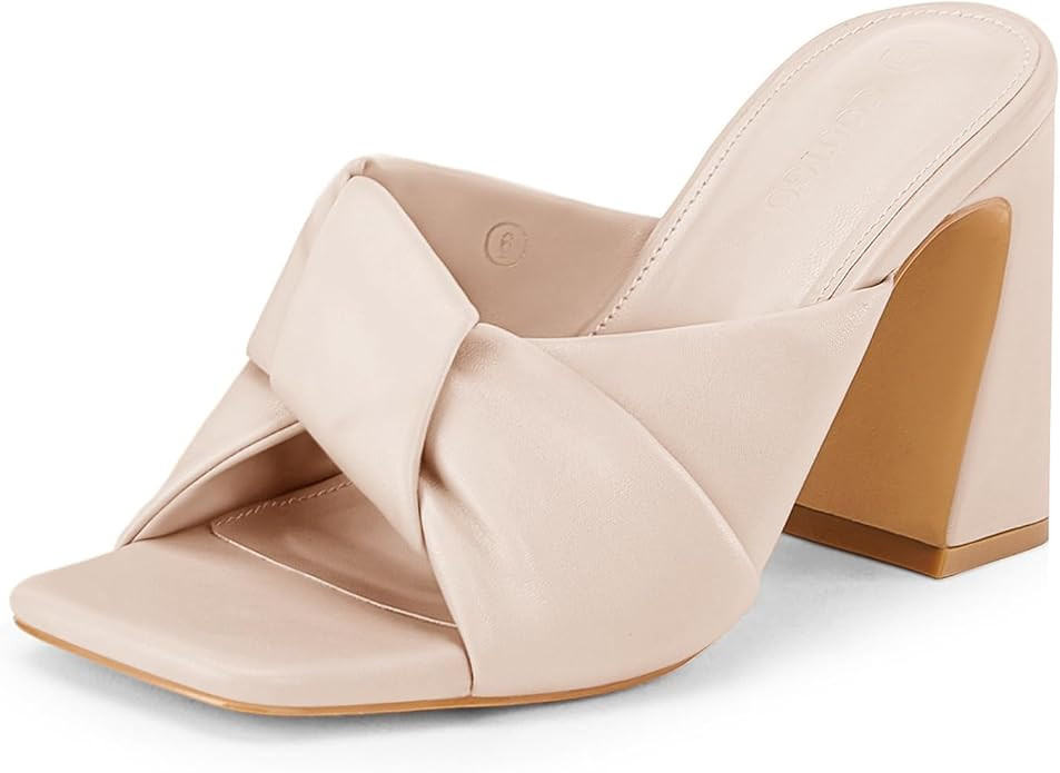 Coutgo Womens Chunky Heeled Mules Puffy Knot Square Open Toe Slip On Sandals Summer Evening Party... | Amazon (US)