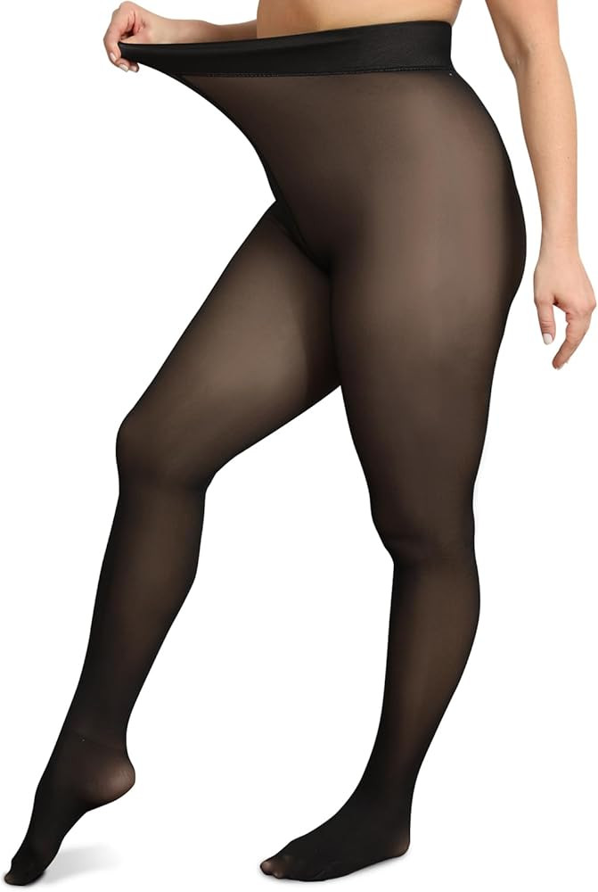 ARRUSA Plus Size Fleece Lined Warm Tights for Women - Winter Thermal Pantyhose Fake Translucent L... | Amazon (US)